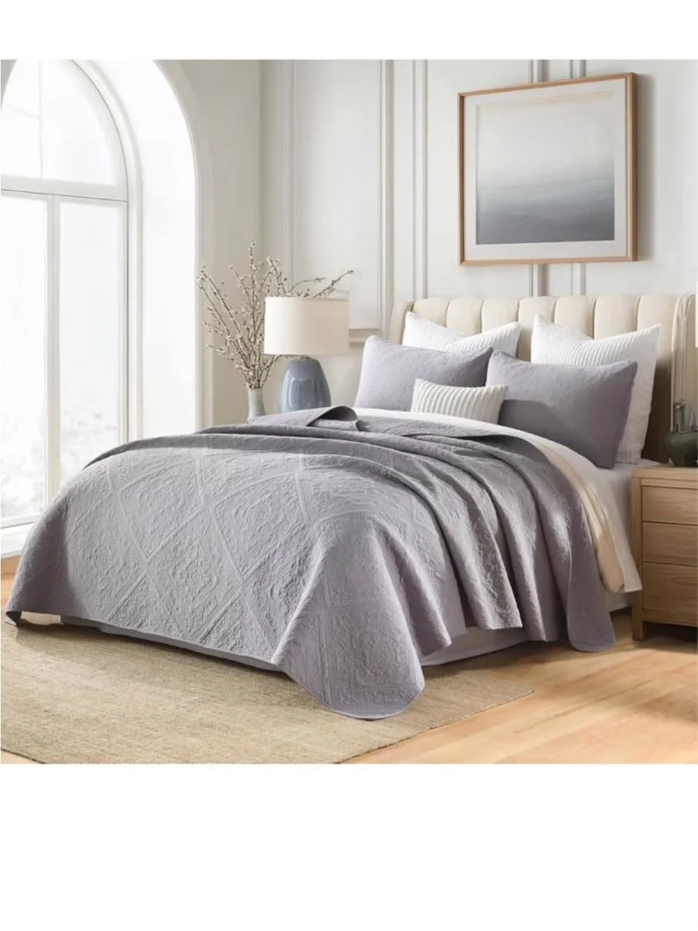 Grey Quilt SetVintage-Style King Cotton Quilted Bedspread - Breathable & Elegant